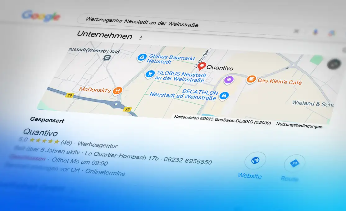 Lokale Google Ads Anzeige in Neustadt Gesponserte Google Ads Anzeige für eine Werbeagentur in Neustadt an der Weinstraße